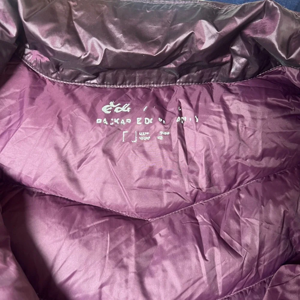 Eddie Bauer Womens Purple Chevron Down‎ Puffer Jacket Metallic Full Zip Size M